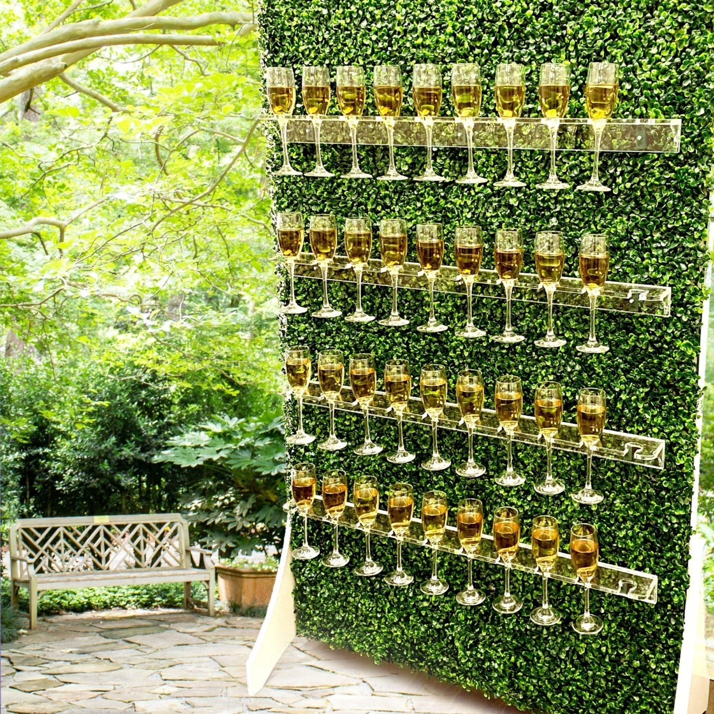 Stylish 40-Glass Flute Display wall, 4-Tier Champagne Holder