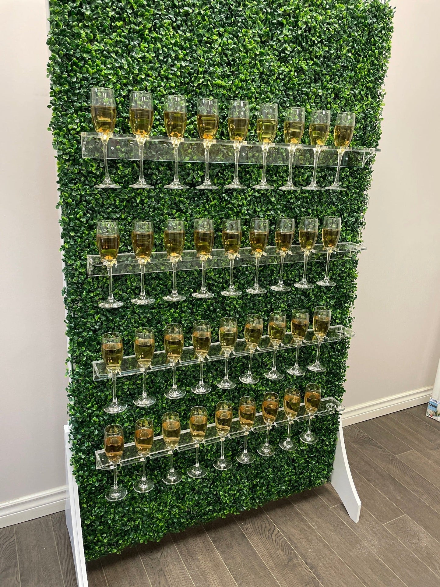 Stylish 40-Glass Flute Display wall, 4-Tier Champagne Holder