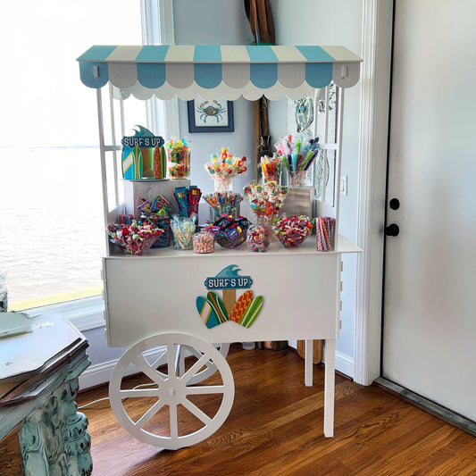 Party Decoration Cart on Wheels with Blue Roof for Sale!